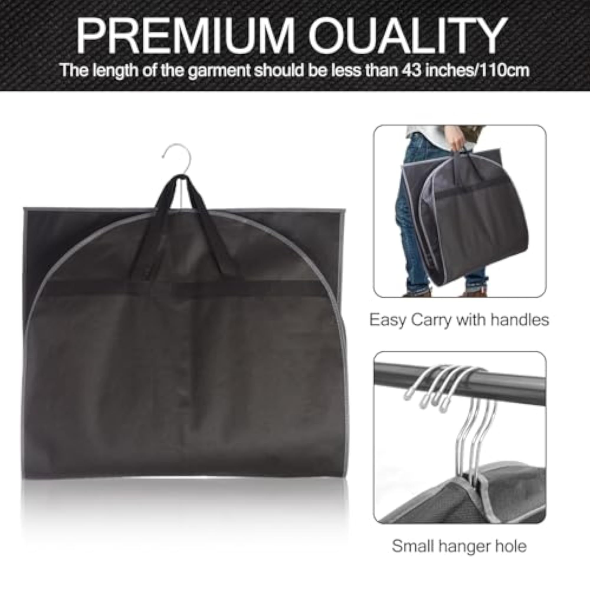 3 Pack 43" Garment Bags for Travel and Storage